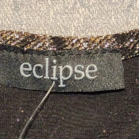 Eclipse NWT Women's Cut Out Sleeves Sparkly Black & Gold Blouse Size Large - Picture 3 of 12